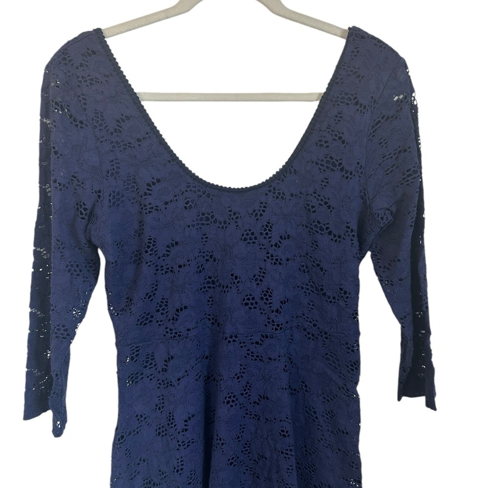 Revolve Free People Navy Katya 3/4 Sleeve Lace Overlay Minidress Womens Sz Med - Picture 7 of 11
